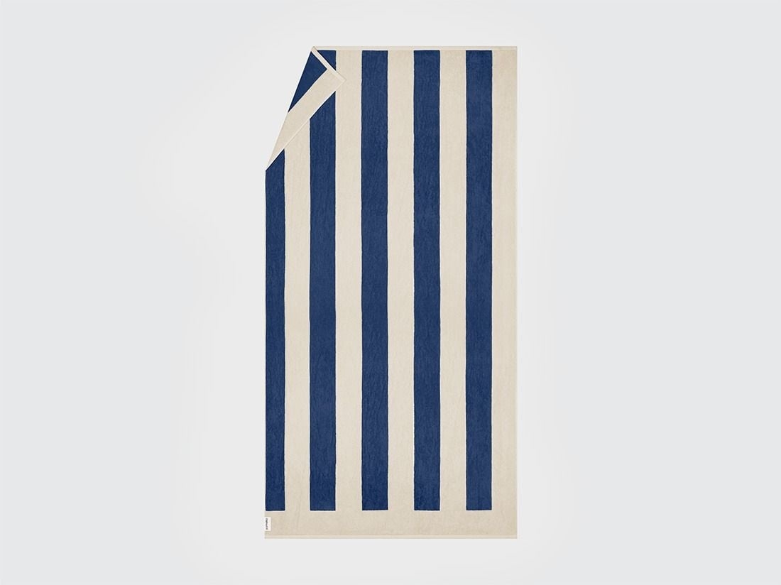 Strandlagen velour navy blue stripe 100x180 - 1 st