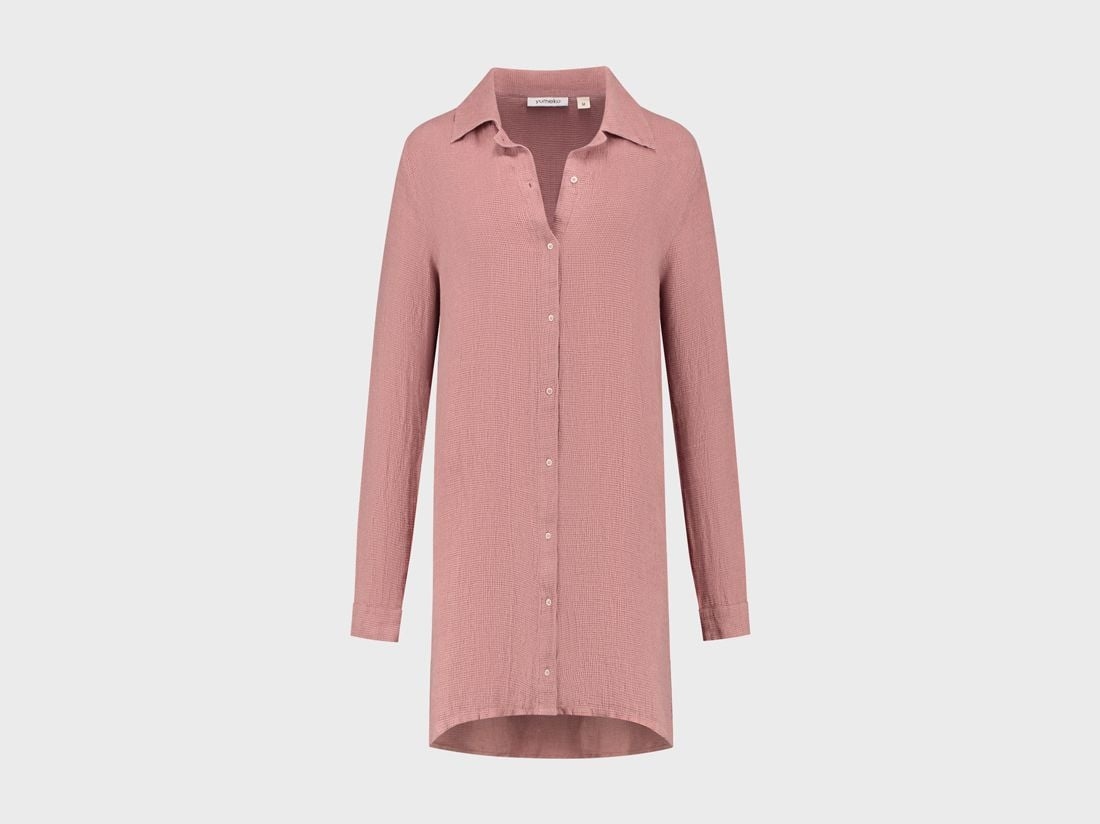 Skjortekjole vasket hør vaffel blush rose