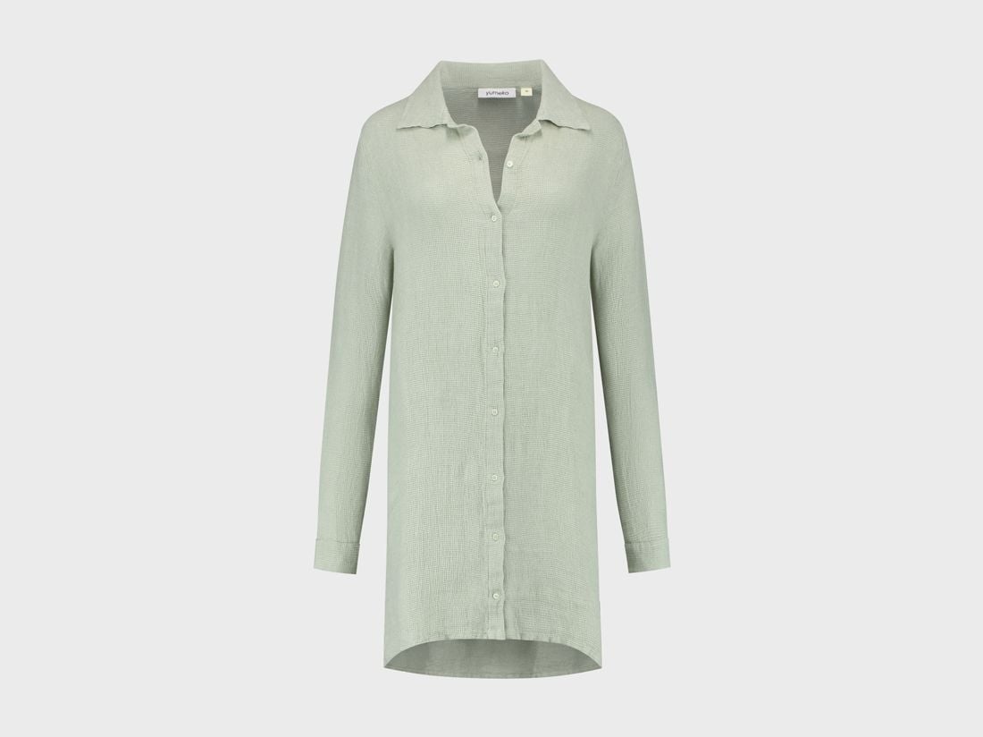Skjortekjole vasket hør vaffel misty green