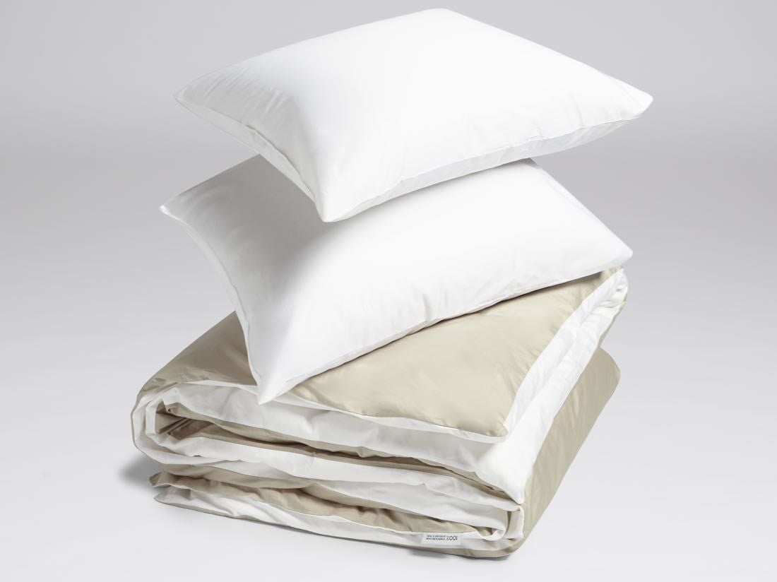 Sengesæt bomuldssatin double face white/sandy