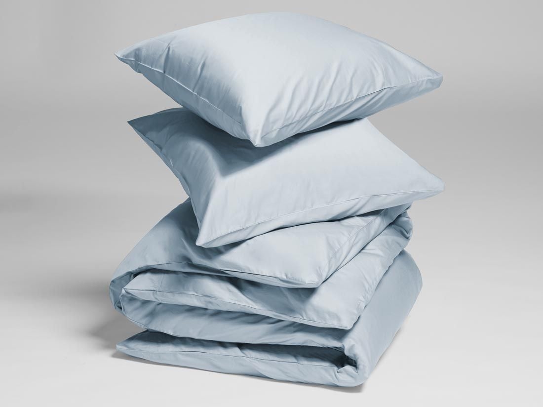 Sengesæt bomuldssatin sky blue