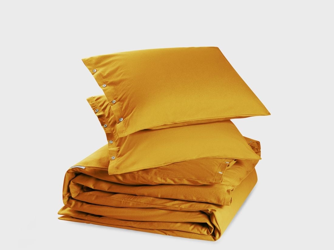 Sengesæt bomuldsflonel indian yellow