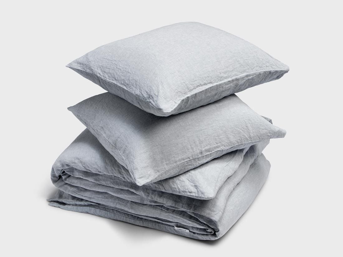 Sengesæt vasket hør blue chambray