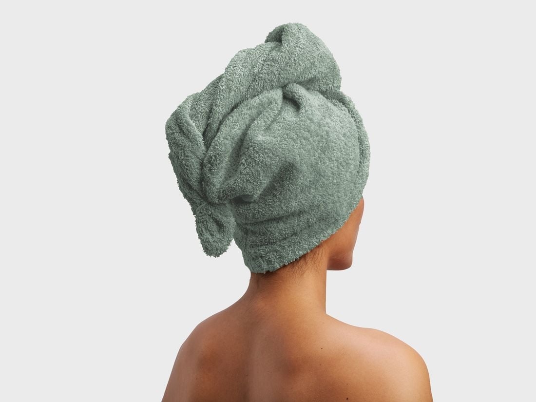 Håndklæde til håret terry sea green