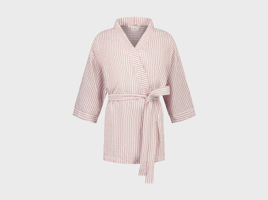 Kimono jakke vasket hør rose stripe