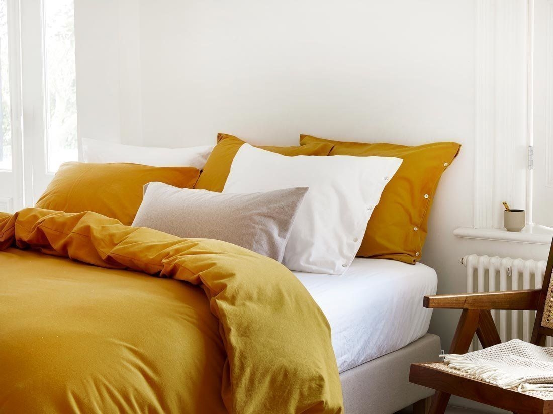Sengesæt bomuldsflonel indian yellow