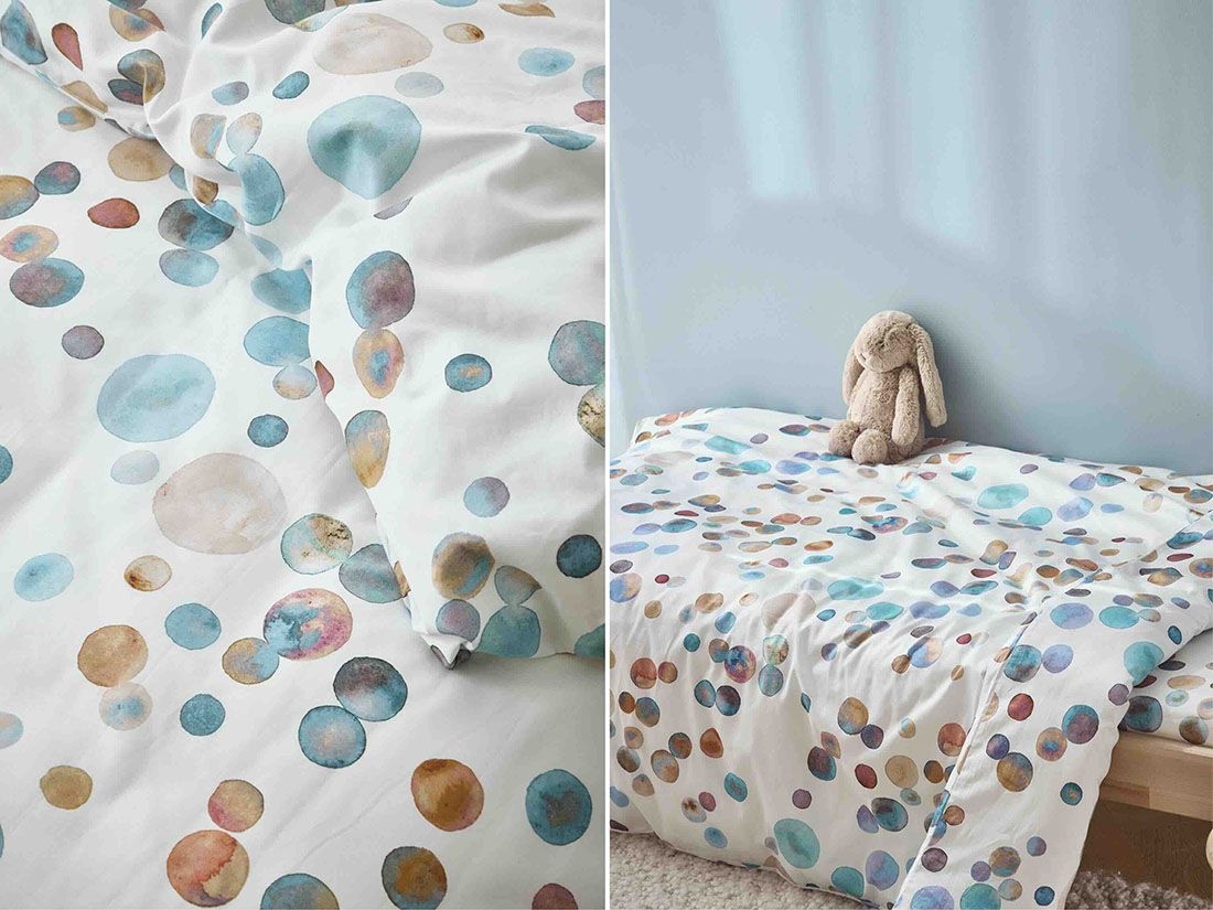 Juniordynebetræk bomuldssatin watercolor dots multicolor