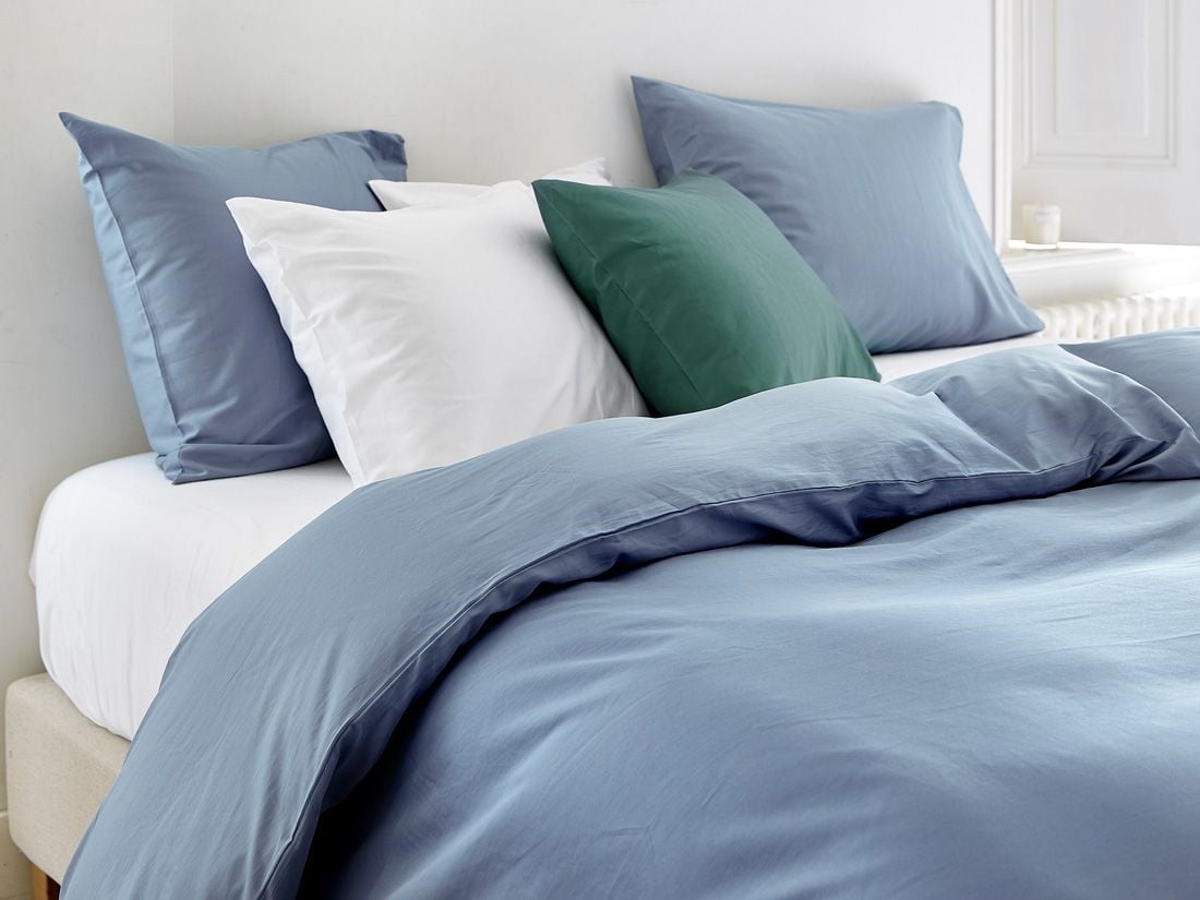 Sengesæt bomuldssatin faded blue