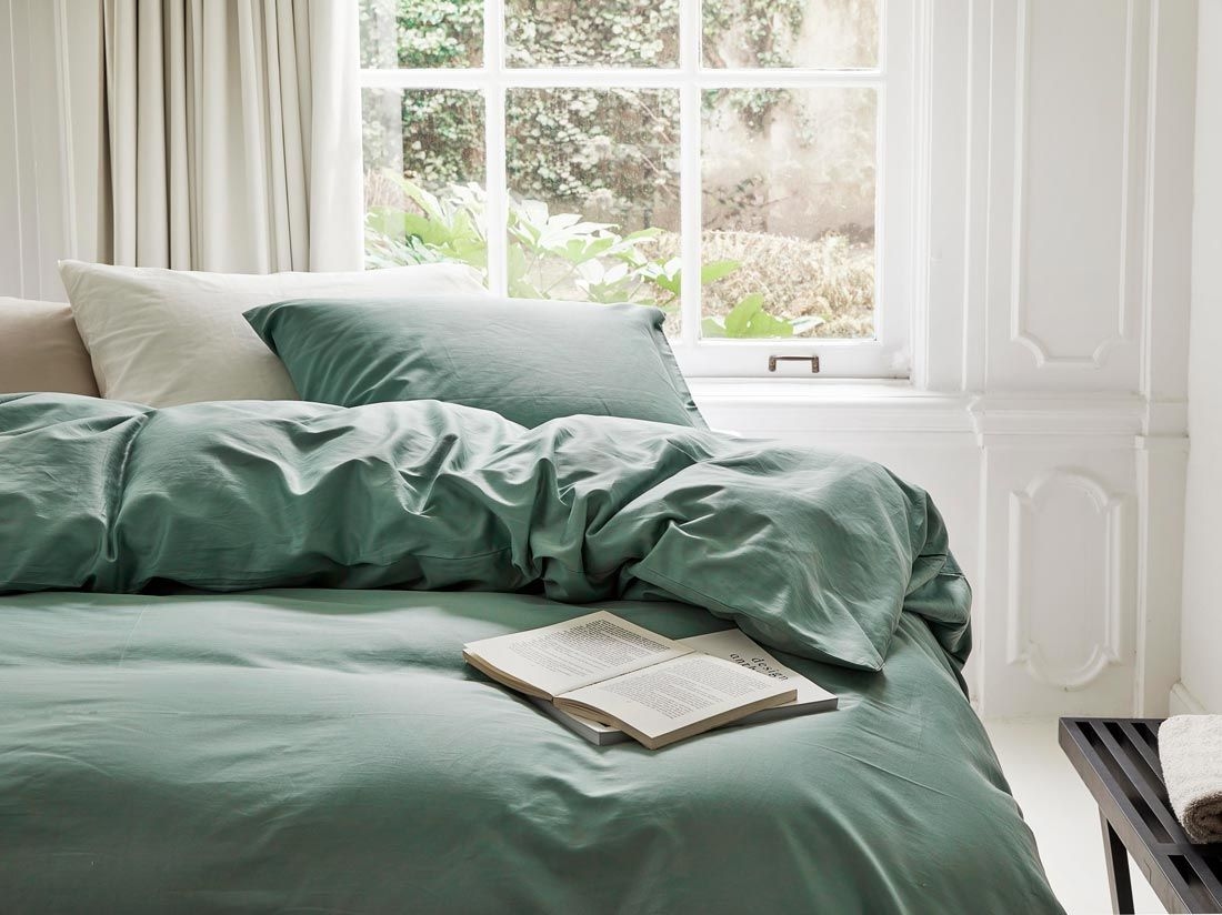 Sengesæt bomuldssatin sea green