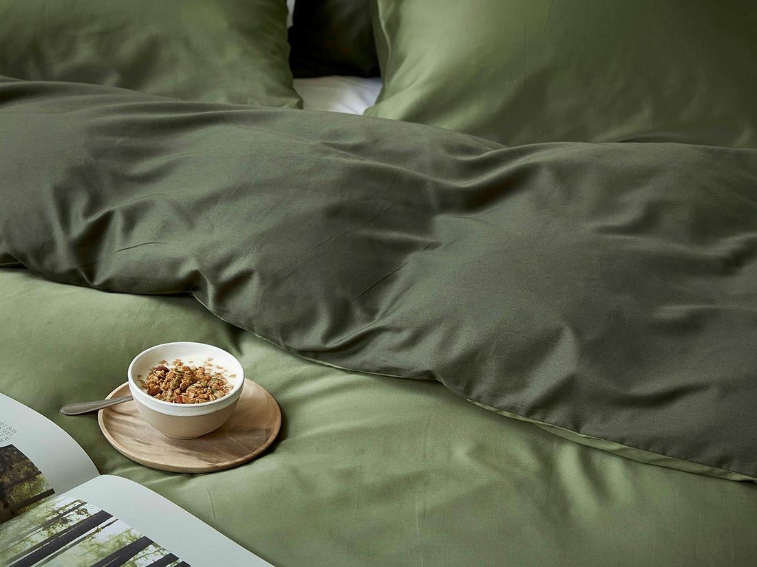 Sengesæt bomuldssatin double face olive