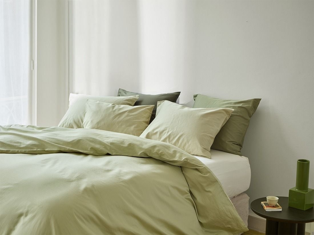 Sengesæt bomuldssatin light olive