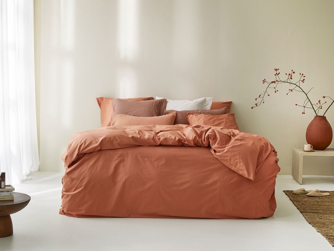 Sengesæt percale terracotta
