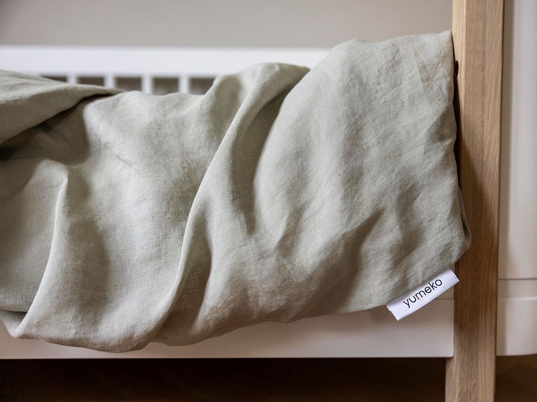 Juniordynebetræk vasket hør misty green