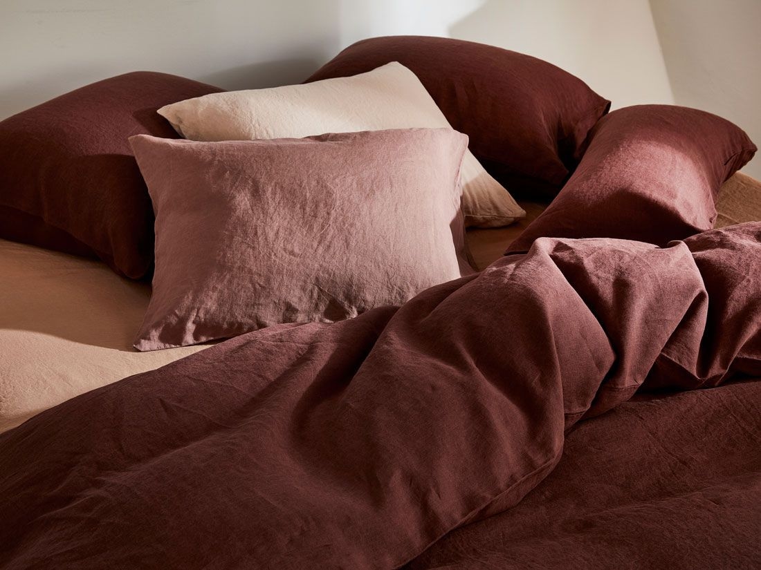 Pudebetræk vasket hør rosewood