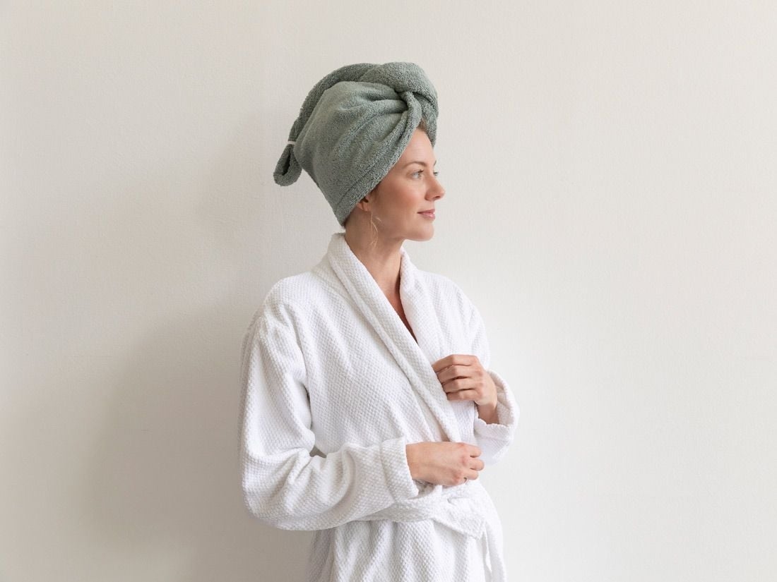 Håndklæde til håret terry sea green