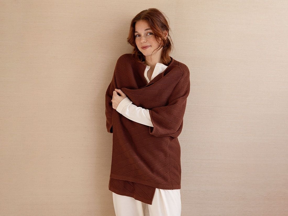 Kimonocardigan strikket bomuld cinnamon brown