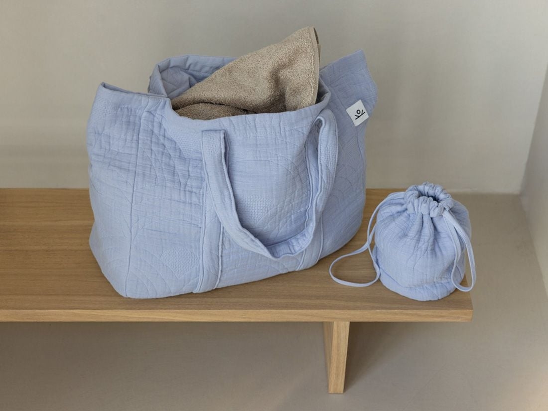 Indkøbstaske bomuldsmuslin arch lavender blue