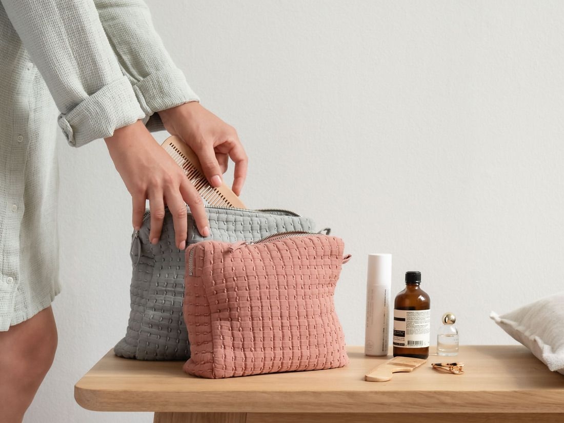 Toilettaske bomuldsmuslin sage green