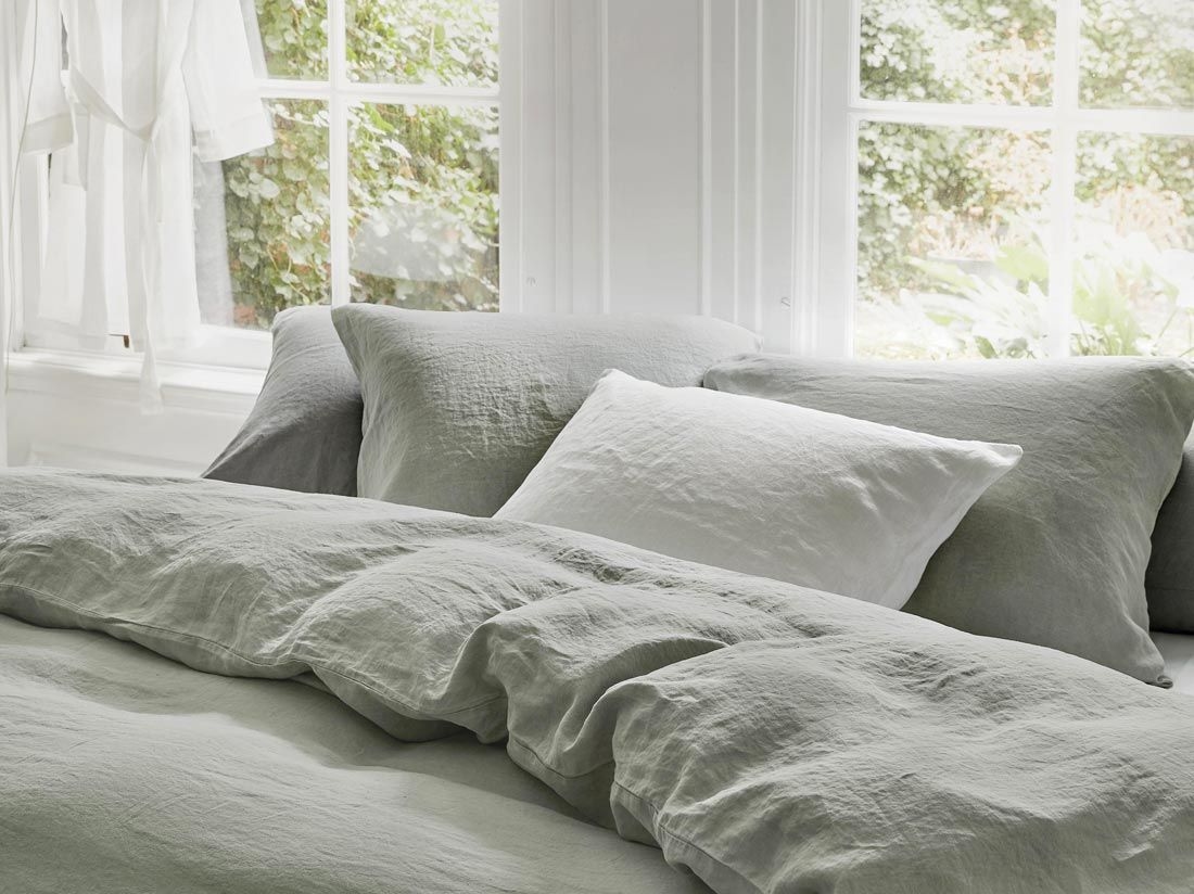 Pudebetræk vasket hør misty green