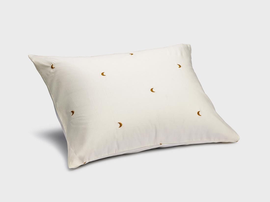 Pudebetræk bomuldssatin warm white/ochre moon