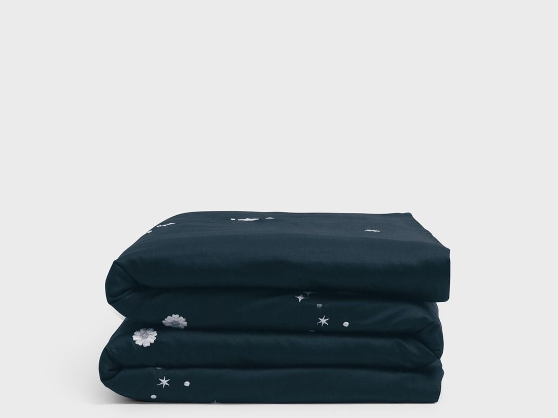 Juniordynebetræk bomuldssatin blueberry starry flower