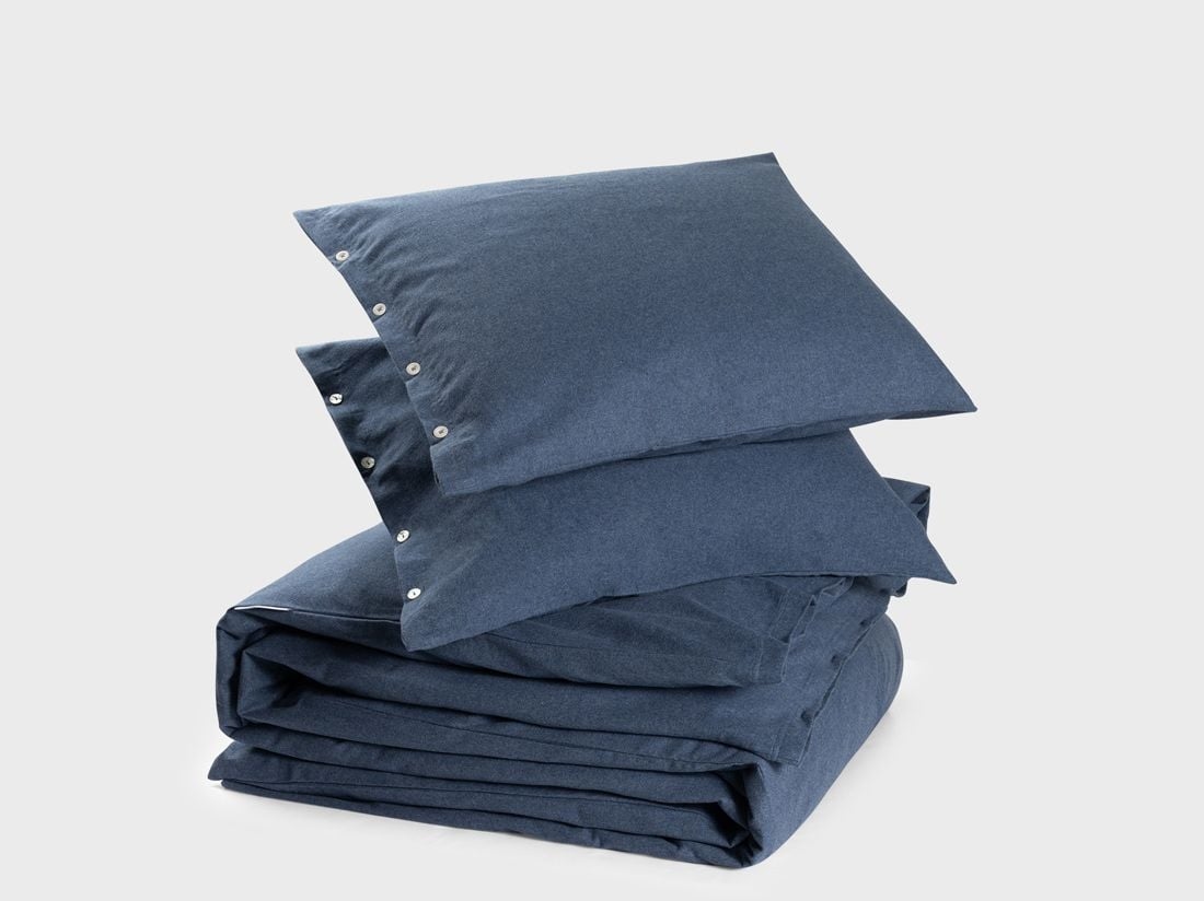 Sengesæt bomuldsflonel denim blue