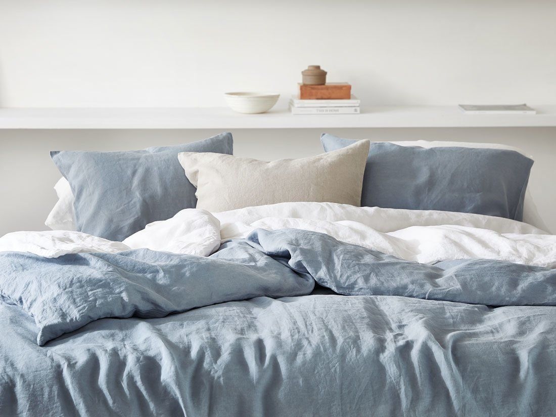 Pudebetræk vasket hør dusk blue