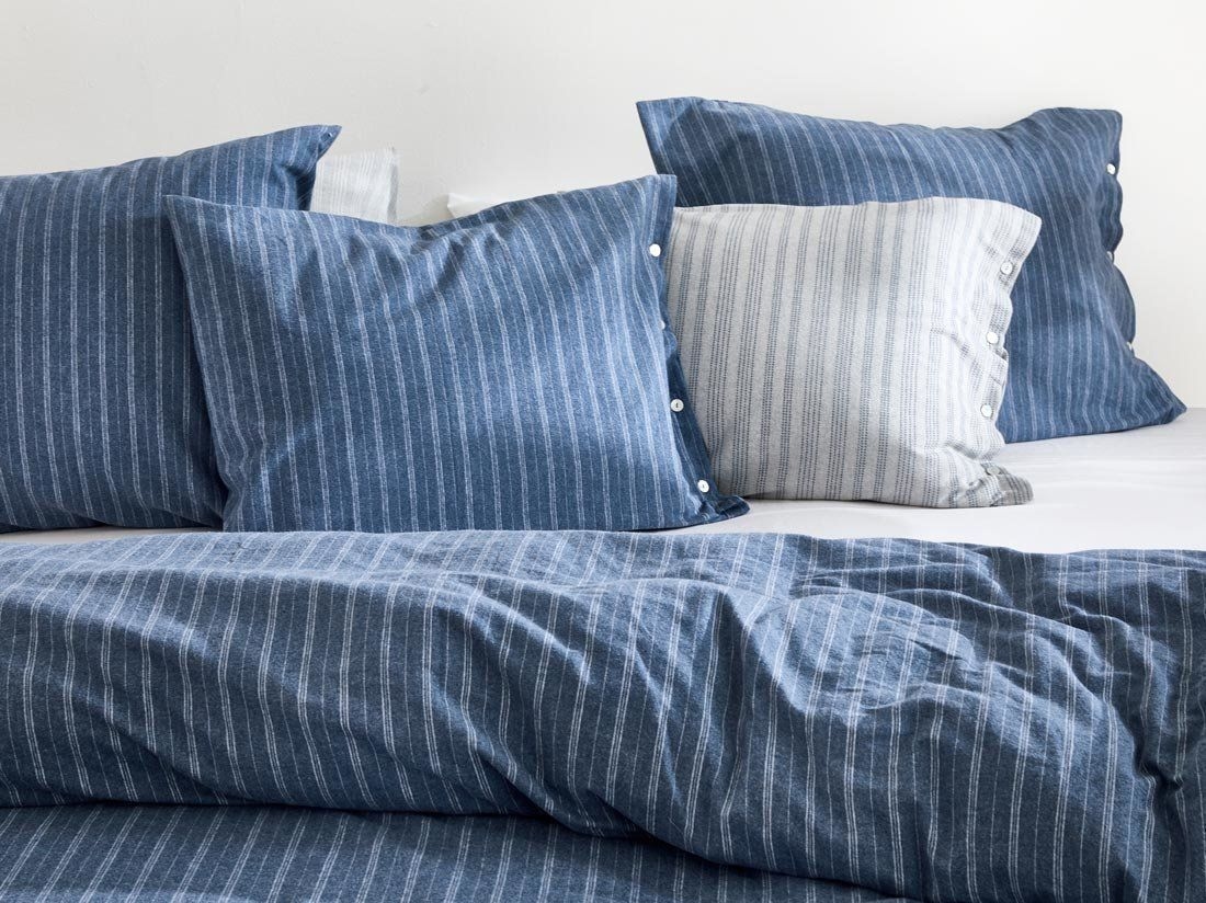 Pudebetræk bomuldsflonel denim blue stripe