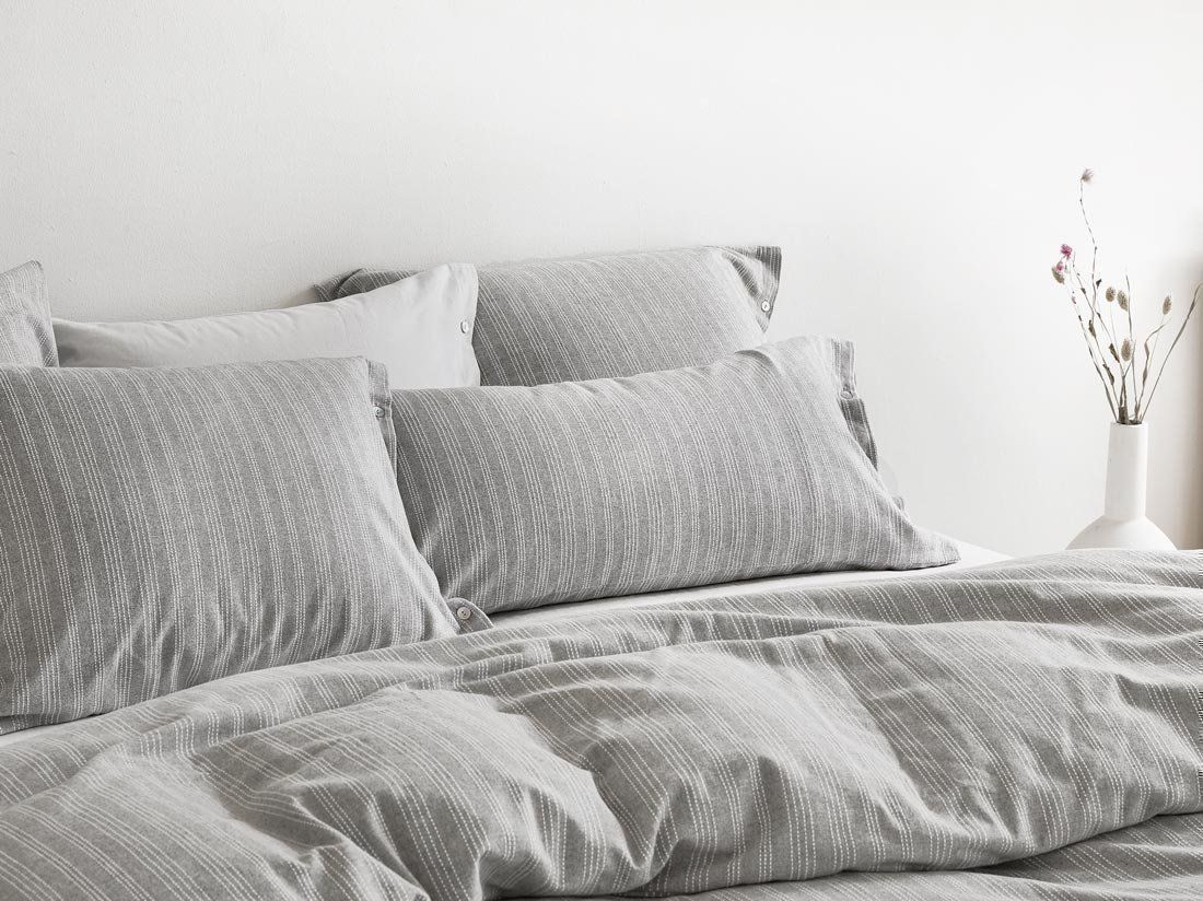 Pudebetræk bomuldsflonel grey/white stripe