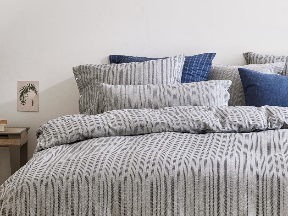 Pudebetræk bomuldsflonel grey/blue stripe