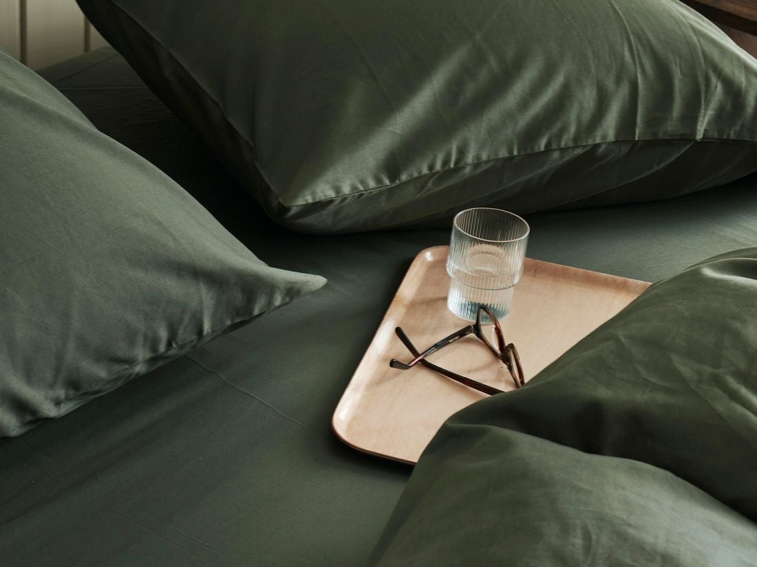 Pudebetræk bomuldssatin dark olive