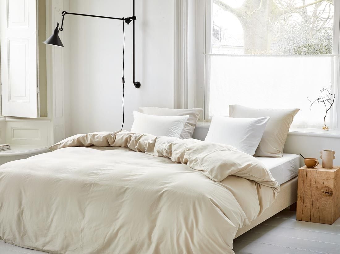 Sengesæt bomuldssatin sandy grey