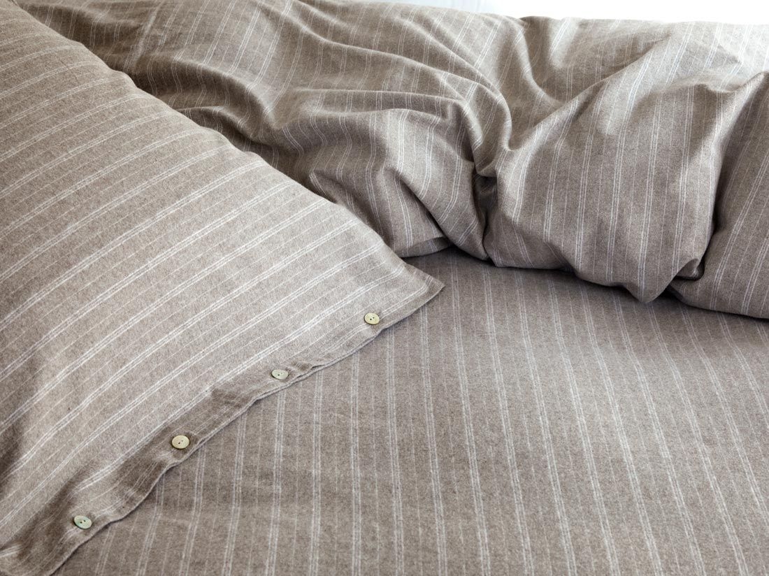 Pudebetræk bomuldsflonel stone brown stripe
