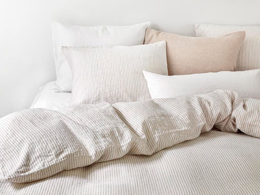 Pudebetræk vasket hør natural stripe