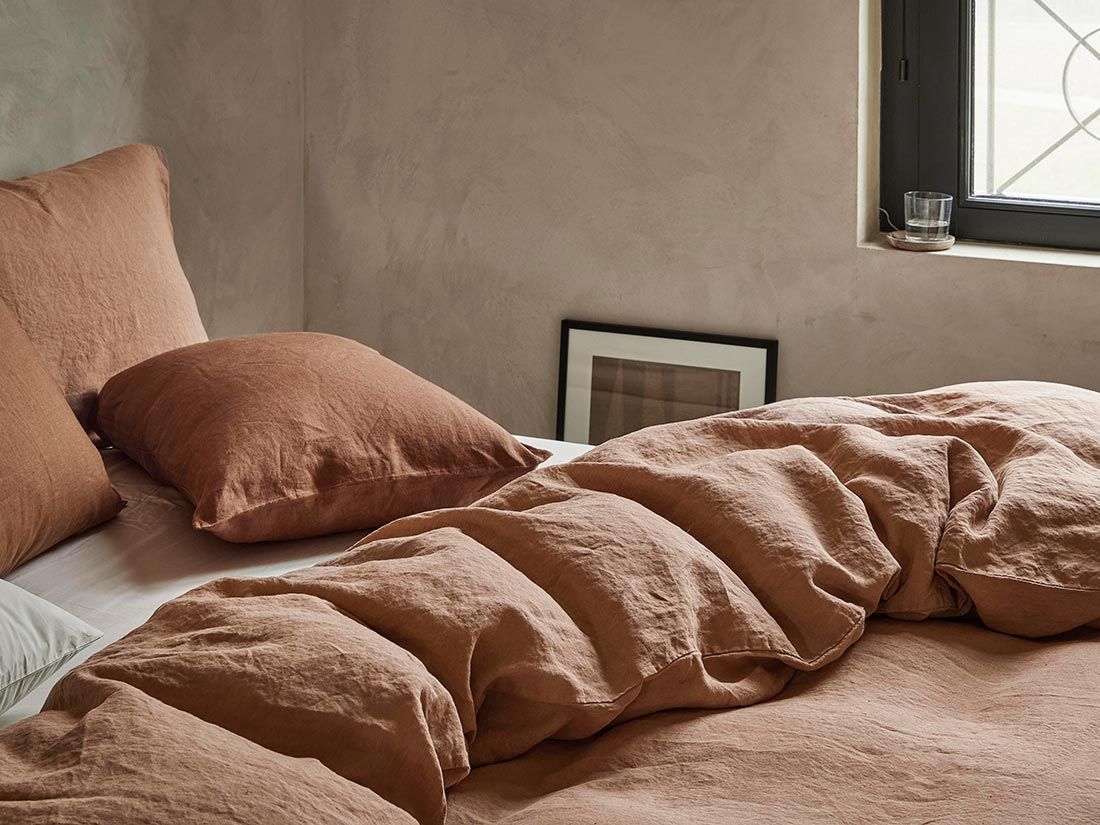 Pudebetræk vasket hør terracotta