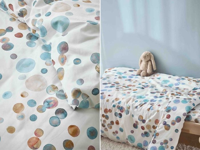 Juniordynebetræk bomuldssatin watercolor dots multicolor