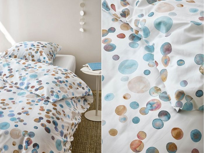 Sengesæt bomuldssatin watercolor dots multicolor
